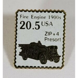 Vintage Fire Engine 1900s 20.5 Cent USA Stamp Enamel Lapel Pin Gold Tone USPS
